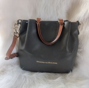 DOONEY & BOURKE City Barlow Large Grey Structured Leather Bucket Satchel Tote